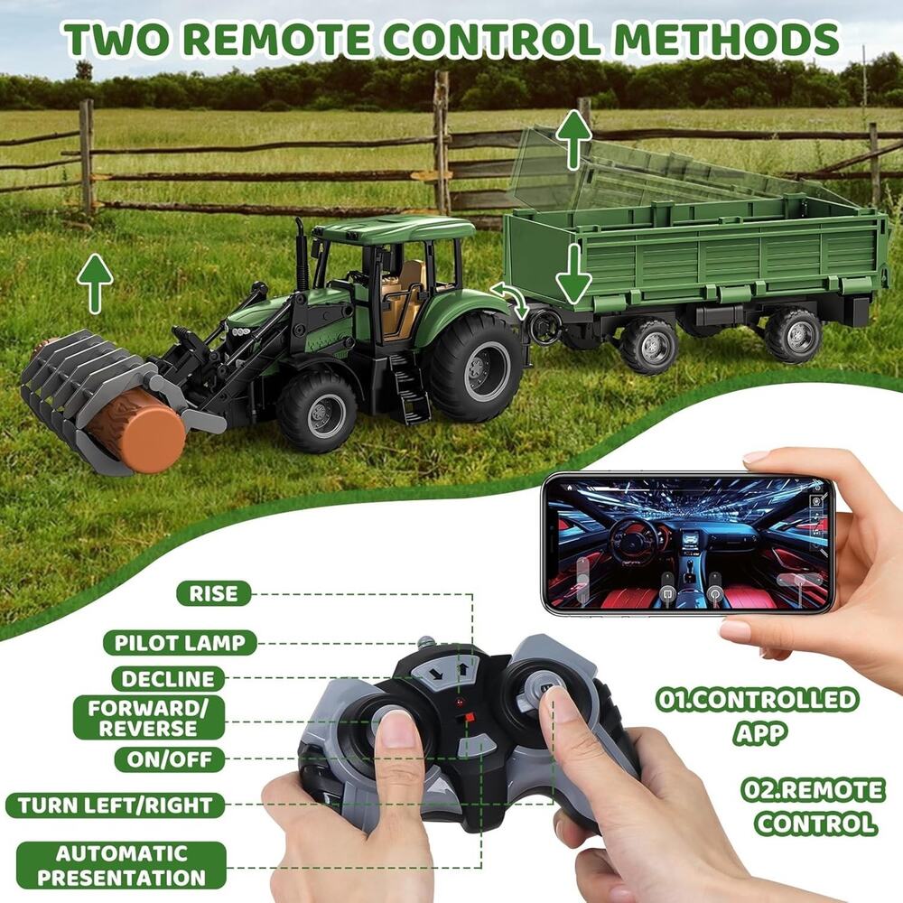 Remote Control Tractor,Kids 2.4Ghz RC Tractor Set,Toddler Farm Toys with 2 RC Me - Picture 5 of 7